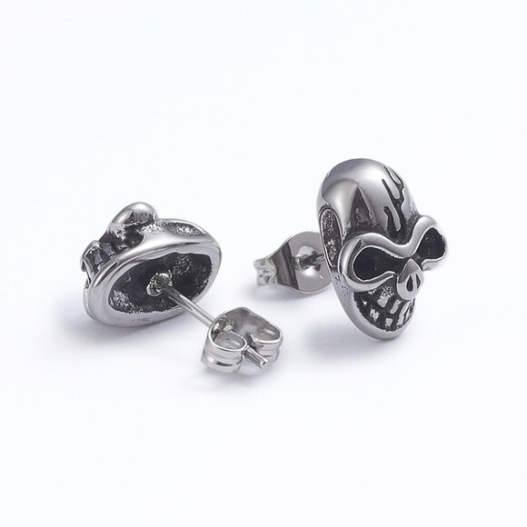 NWOT Stainless Steel Skull Mask Stud Edgy Goth Punk Rock Earrings Choose  2/$10 - Picture 2 of 5